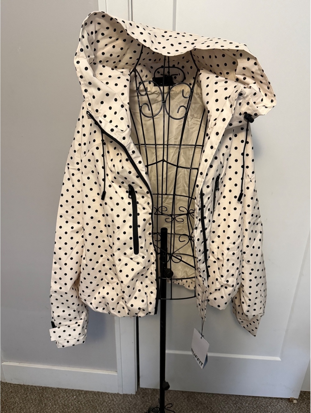 Womens Polka Dot Zip Up Windbreaker Jacket with Pockets- Med